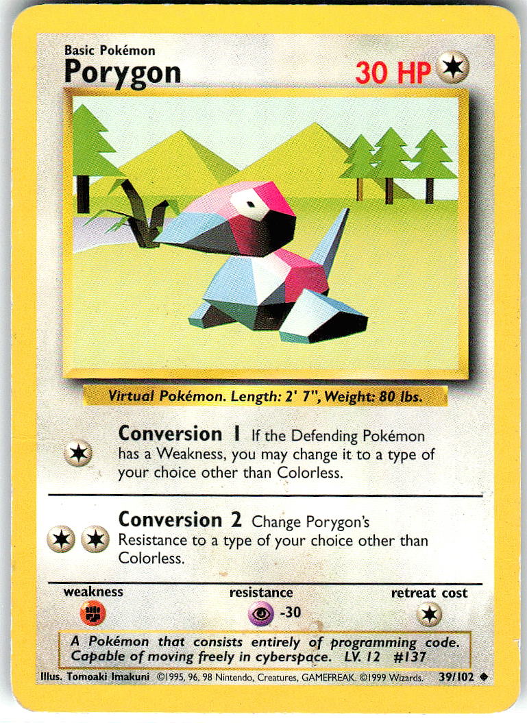 Porygon 39/102 Uncommon Base Set Unlimited Pokemon Heavily Played