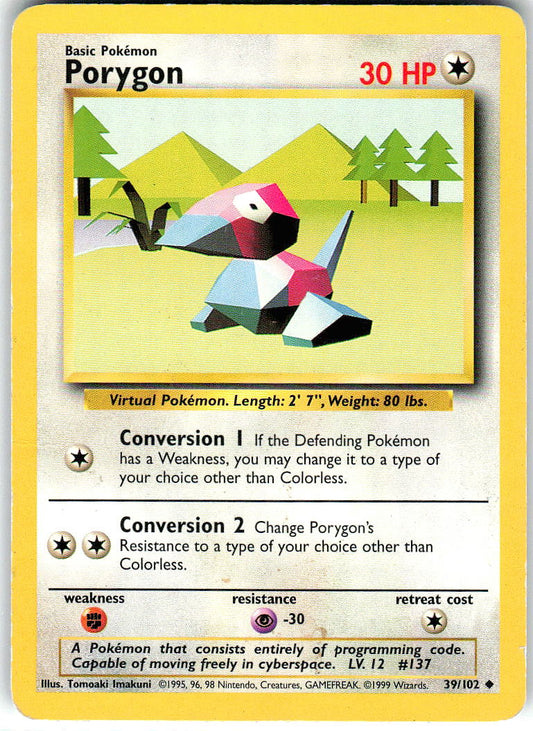 Porygon 39/102 Uncommon Base Set Unlimited Pokemon Heavily Played