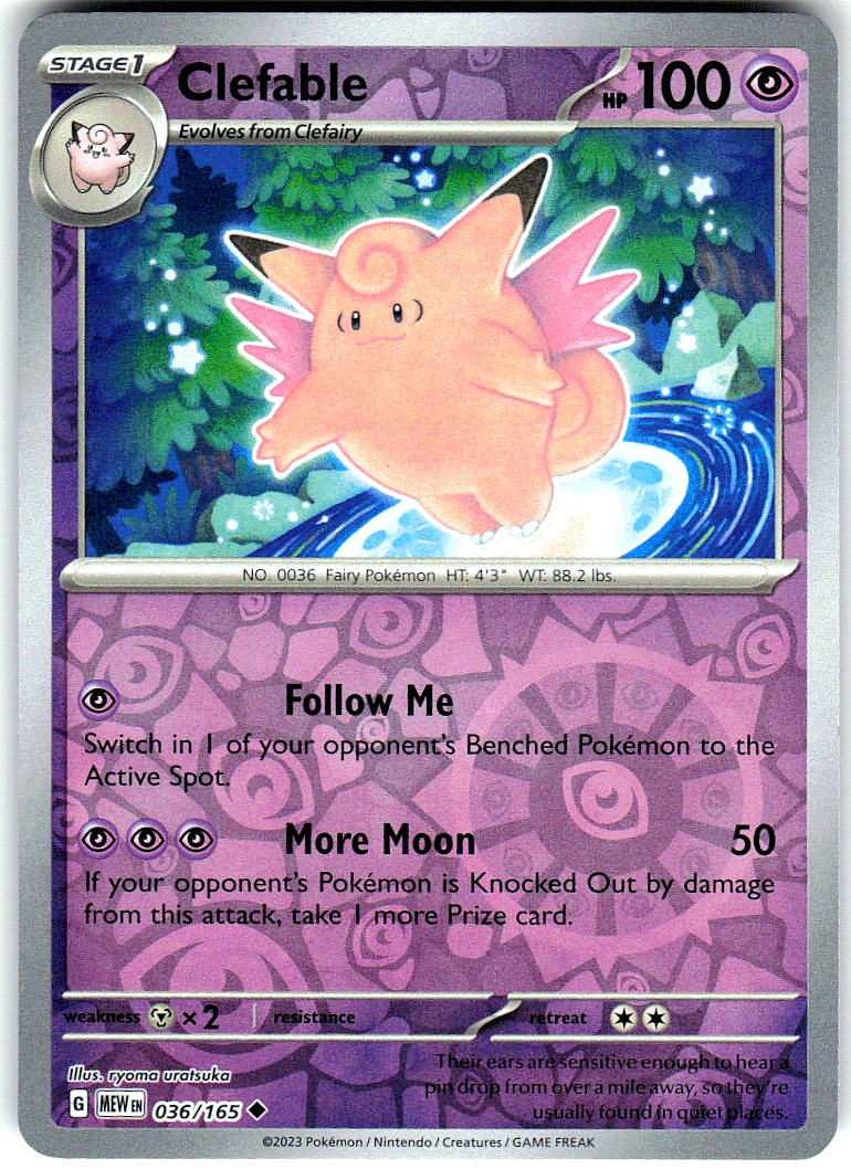 Clefable 036/165 Uncommon 151 Pokemon Reverse Holo Near Mint