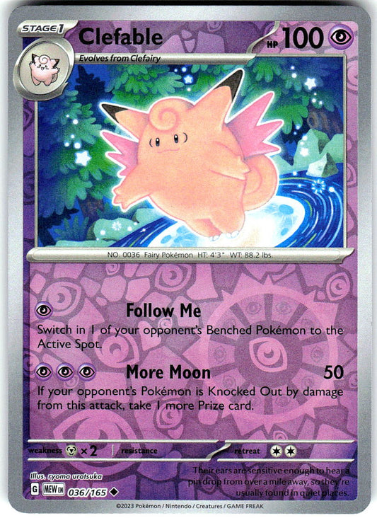 Clefable 036/165 Uncommon 151 Pokemon Reverse Holo Near Mint