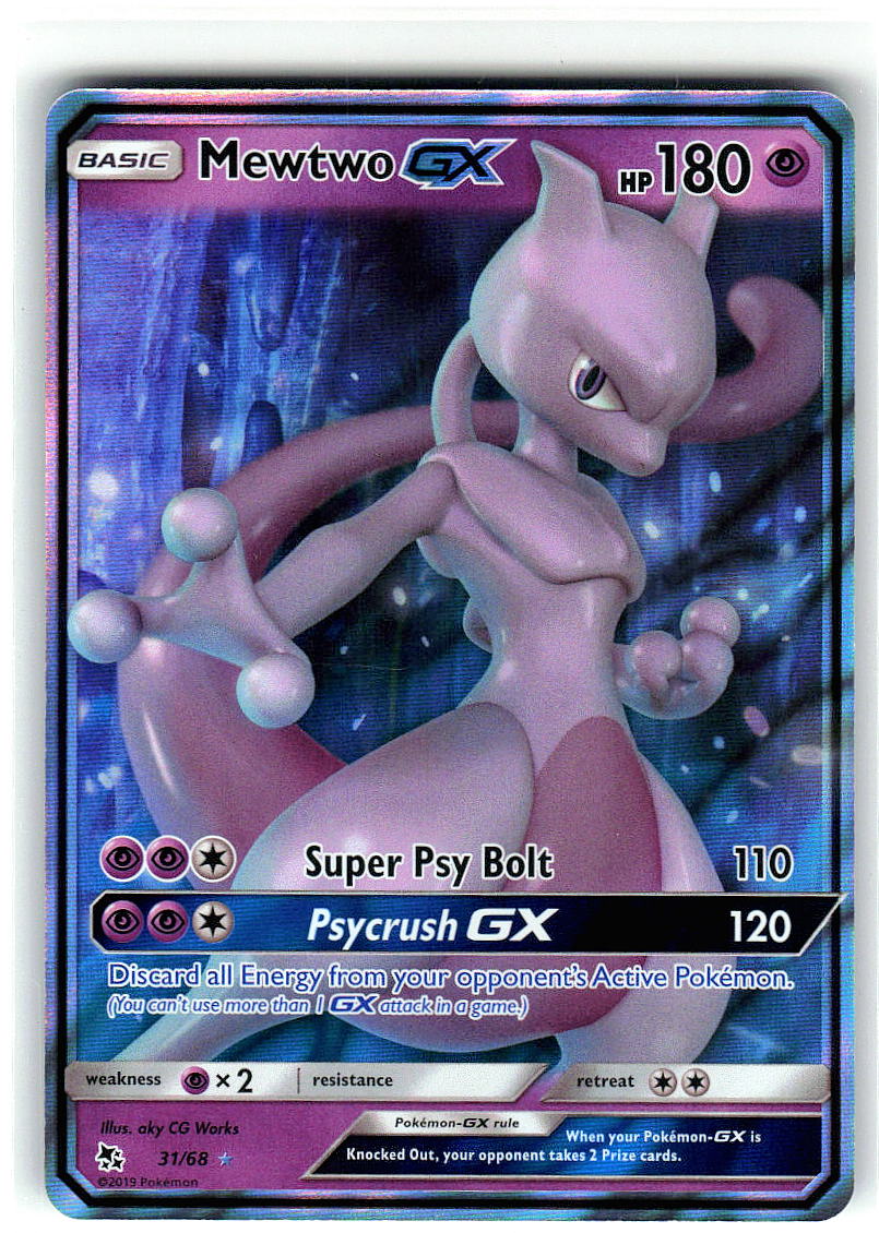 Mewtwo GX 31/68 Holo Ultra Rare Hidden Fates Pokemon Near Mint