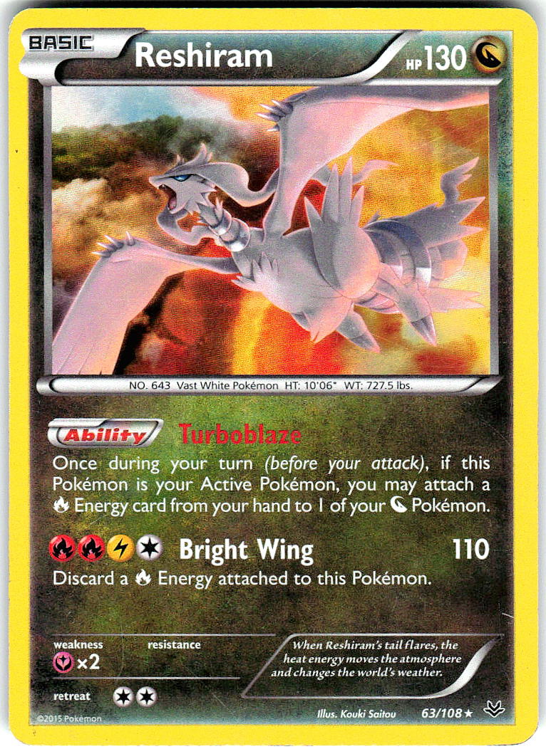 Reshiram 63/108 Holo Rare Roaring Skies Pokemon Moderately Played
