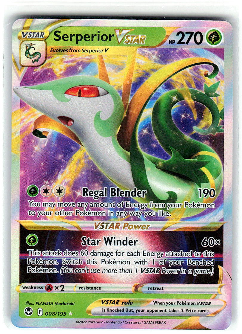 Serperior VSTAR 008/195 Holo Ultra Rare Silver Tempest Pokemon Near Mint