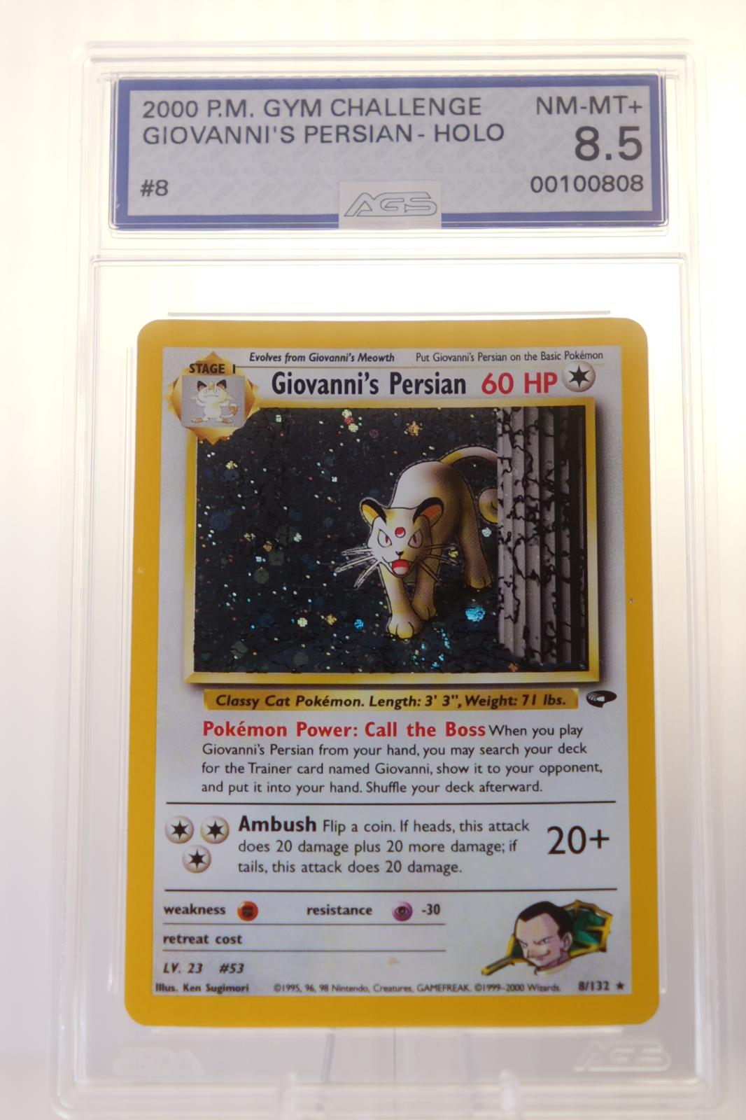 AGS 8.5 - Giovanni's Persian 8/132 Rare Gym Challenge Pokemon Unlimited Holo