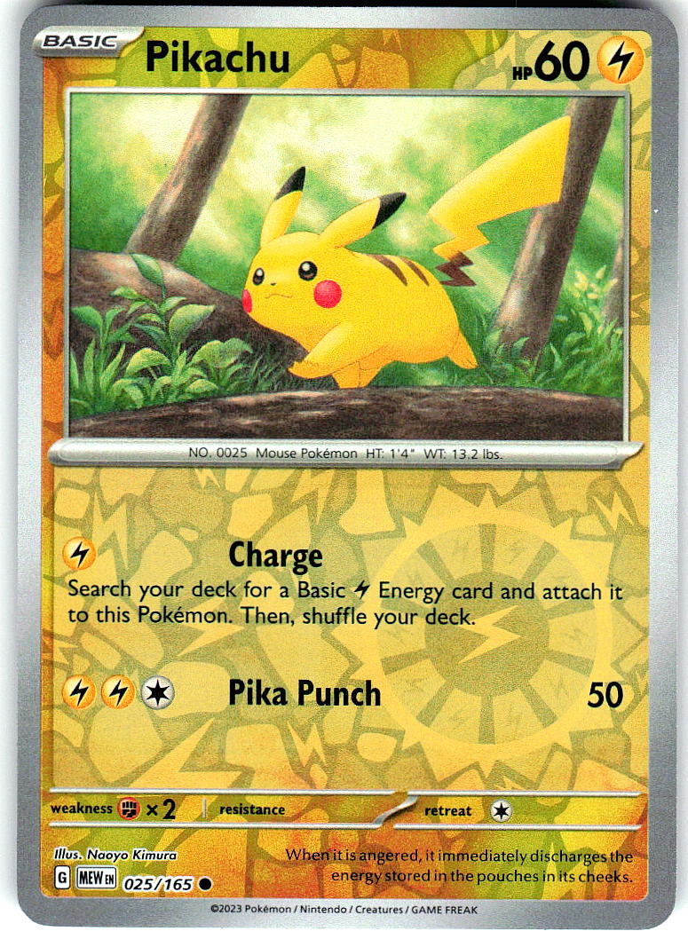 Pikachu 025/165 Common 151 Pokemon Reverse Holo Near Mint