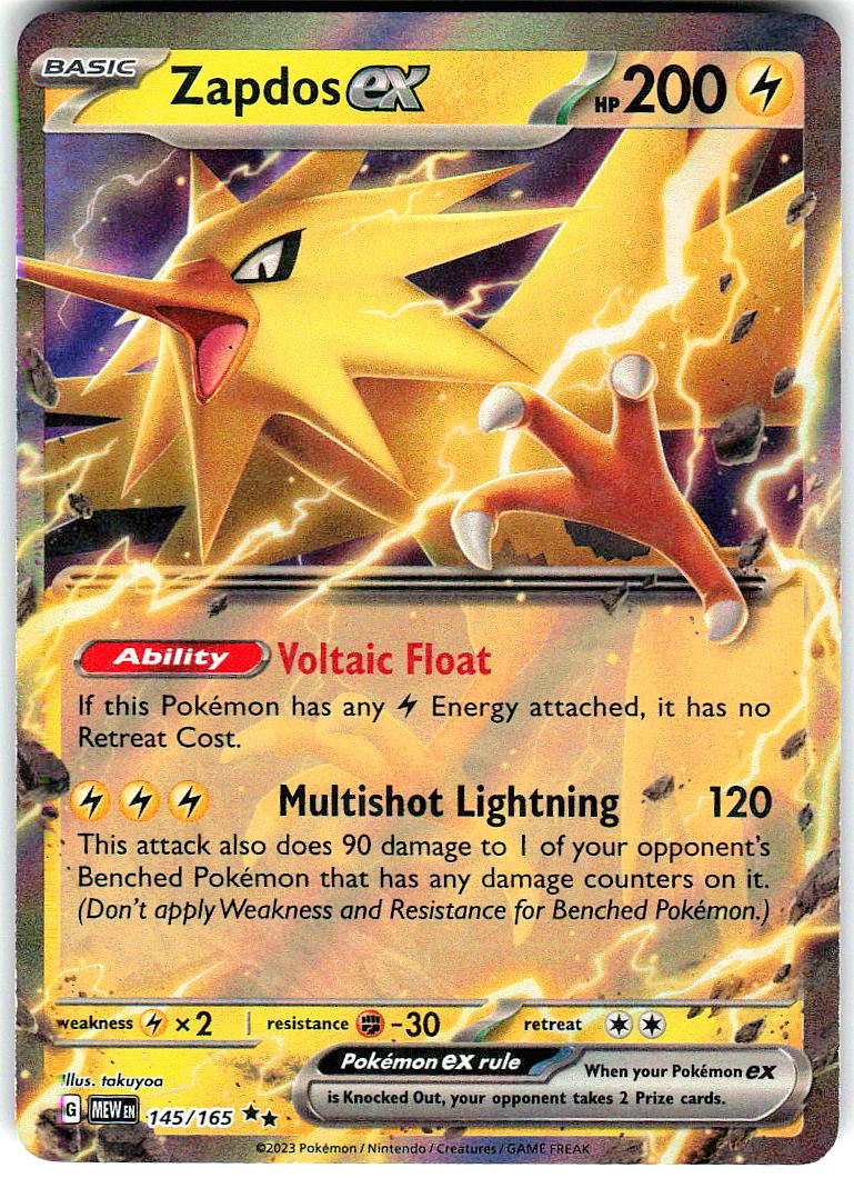 Zapdos ex 145/165 Double Rare 151 Pokemon Holo Lightly Played