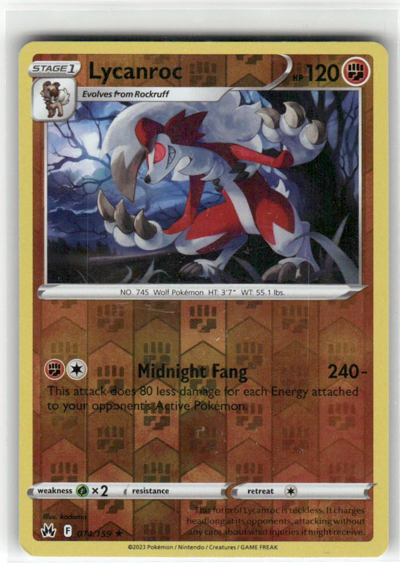 Lycanroc 074/159 Rare Crown Zenith Pokemon Reverse Holo Lightly Played