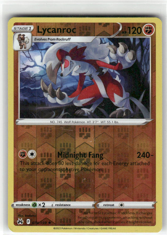 Lycanroc 074/159 Rare Crown Zenith Pokemon Reverse Holo Lightly Played