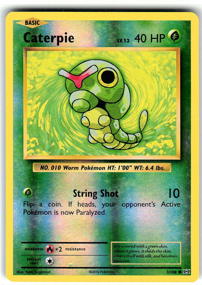 Caterpie 3/108 Common Evolutions Pokemon Reverse Holo Lightly Played
