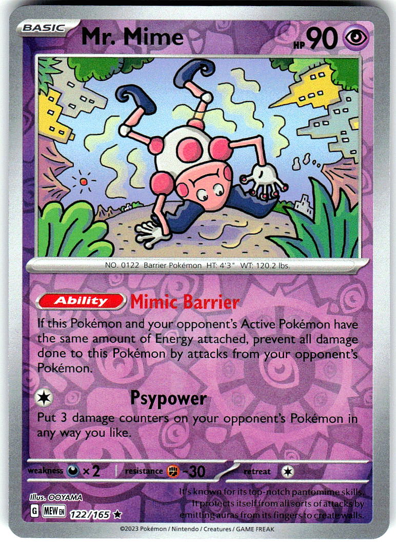 Mr. Mime 122/165 Rare 151 Pokemon Reverse Holo Near Mint