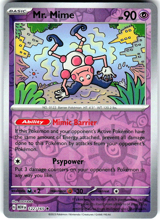 Mr. Mime 122/165 Rare 151 Pokemon Reverse Holo Near Mint