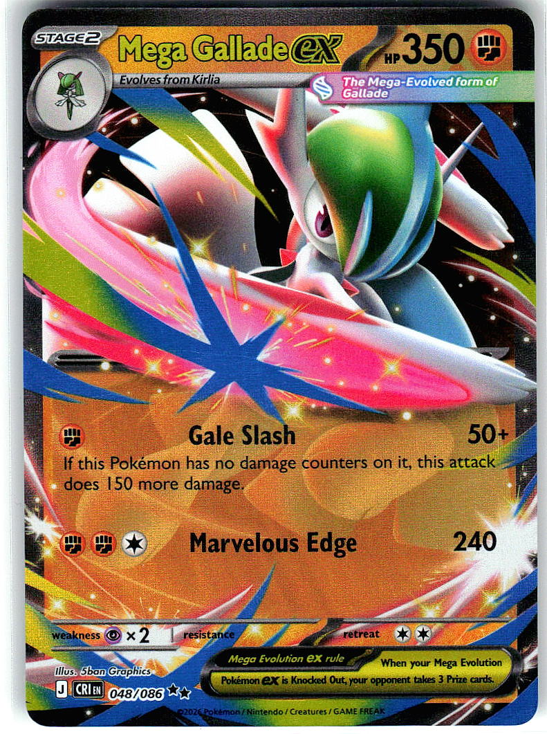 Mega Gallade ex 048/086 Double Rare Chaos Rising Pokemon Holo Near Mint