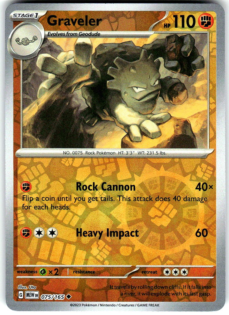 Graveler 075/165 Uncommon 151 Pokemon Reverse Holo Lightly Played