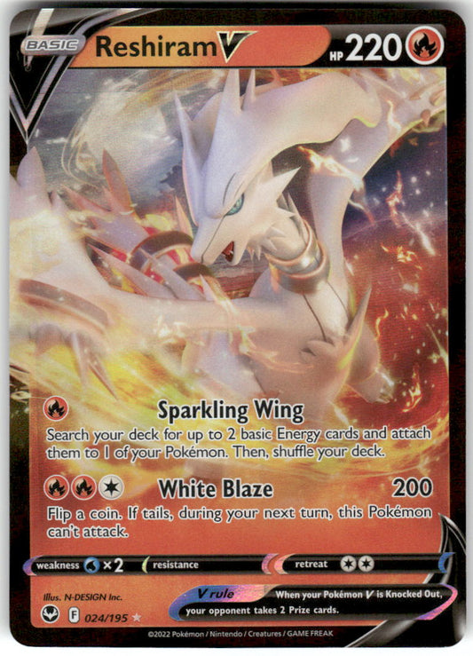 Reshiram V 024/195 Holo Ultra Rare Silver Tempest Pokemon Near Mint