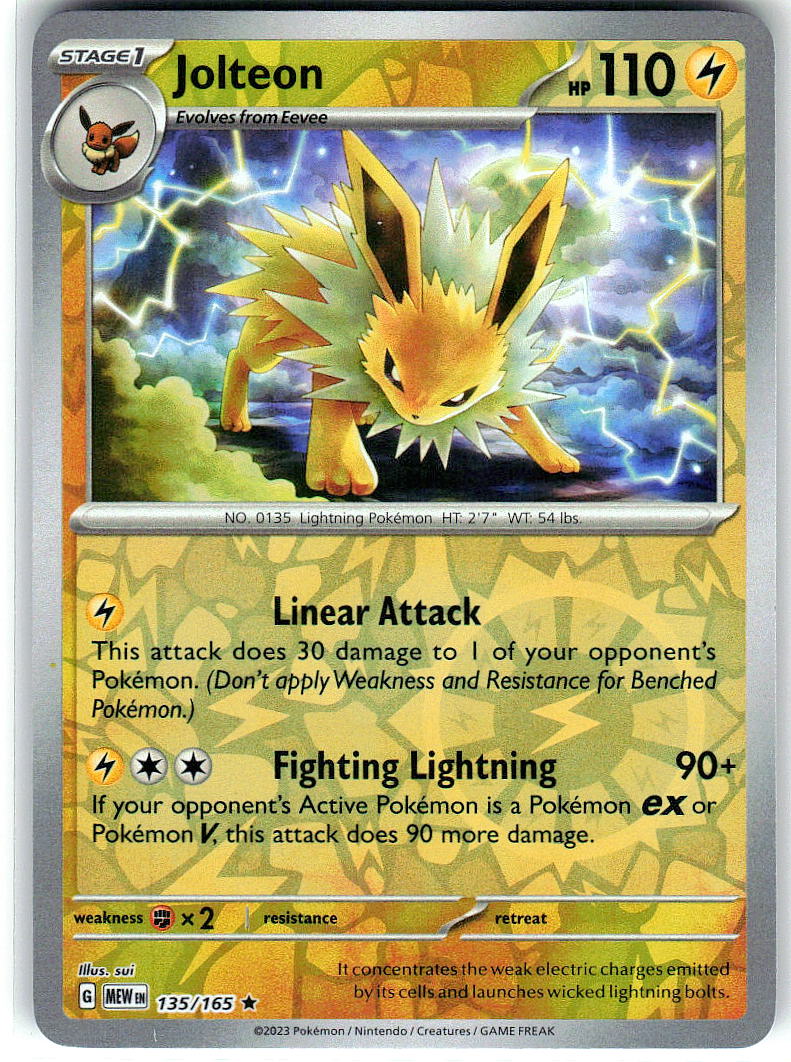 Jolteon 135/165 Rare 151 Pokemon Reverse Holo Near Mint