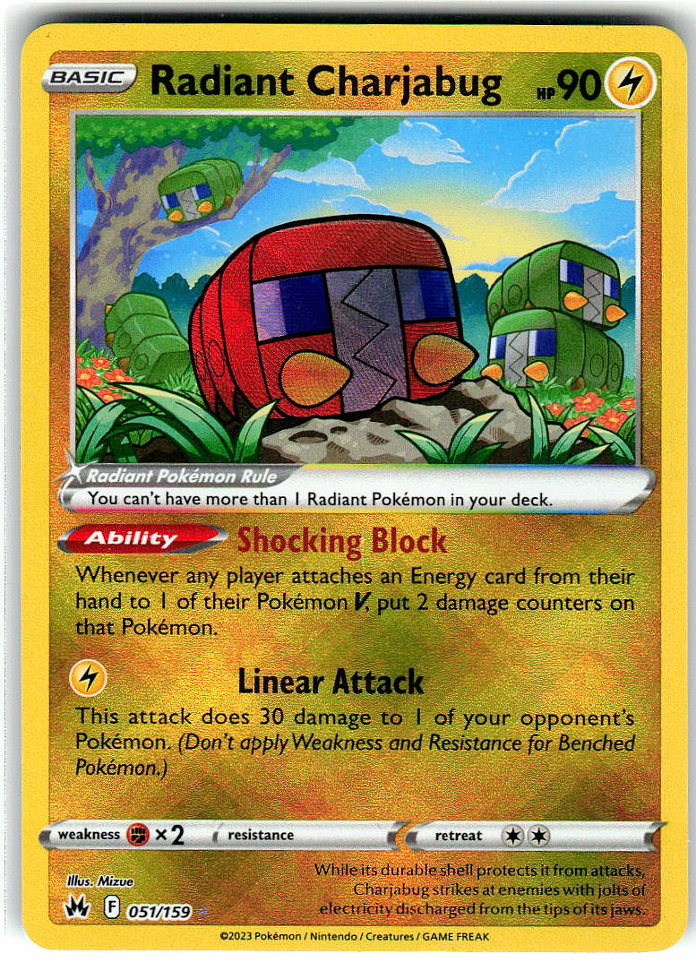 Radiant Charjabug 051/159 Radiant Crown Zenith Pokemon Holo Near Mint
