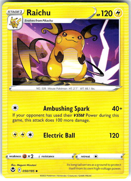 Raichu 050/195 Uncommon Silver Tempest Pokemon Near Mint