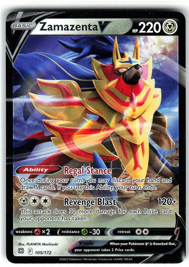 Zamazenta V 105/172 Holo Ultra Rare Brilliant Stars Pokemon Near Mint