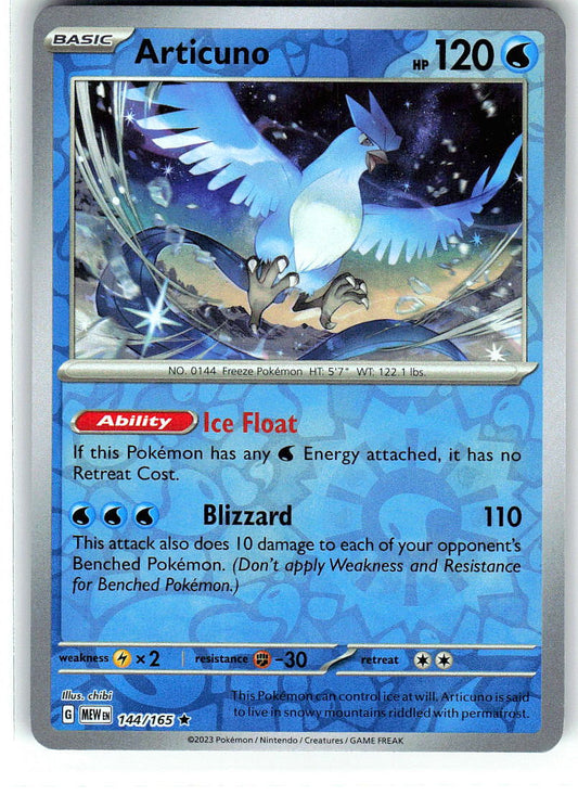 Articuno 144/165 Rare 151 Pokemon Reverse Holo Near Mint