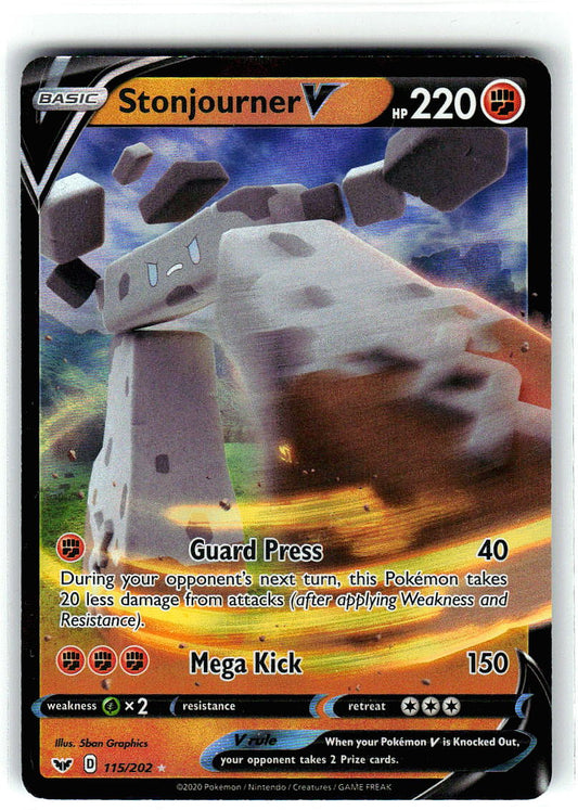 Stonjourner V 115/202 Holo Ultra Rare Sword & Shield Pokemon Near Mint