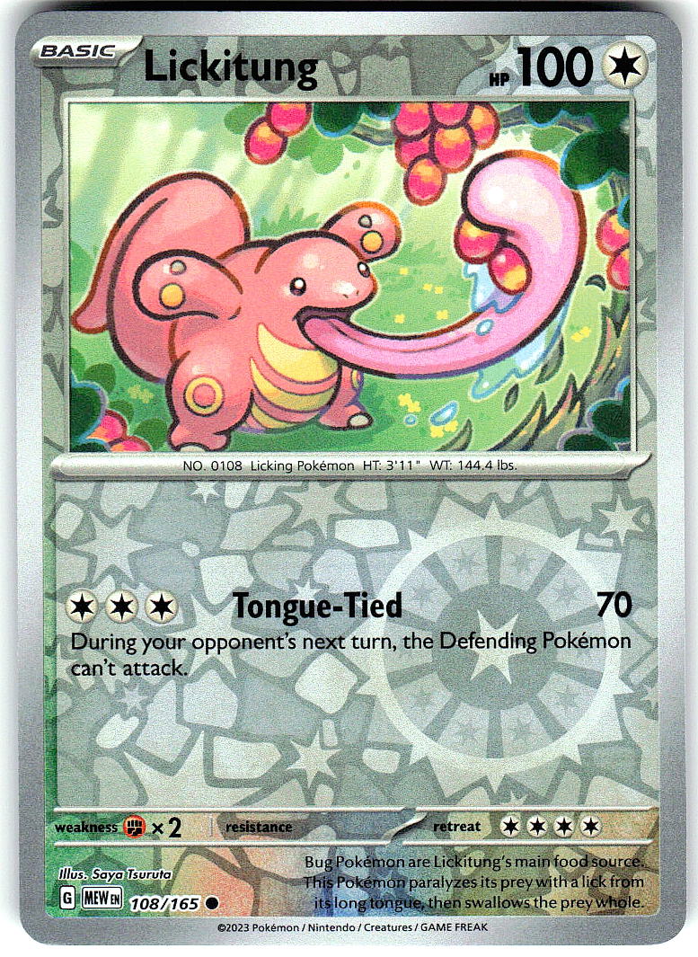Lickitung 108/165 Common 151 Pokemon Reverse Holo Near Mint