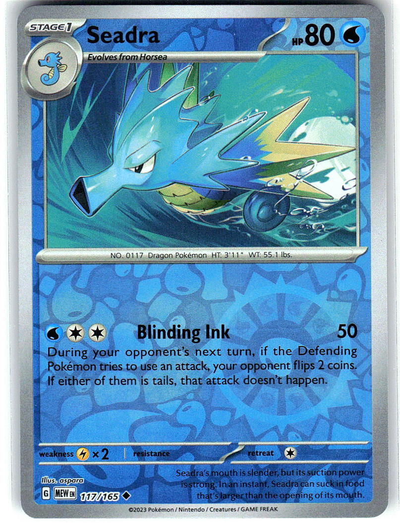 Seadra 117/165 Uncommon 151 Pokemon Reverse Holo Near Mint