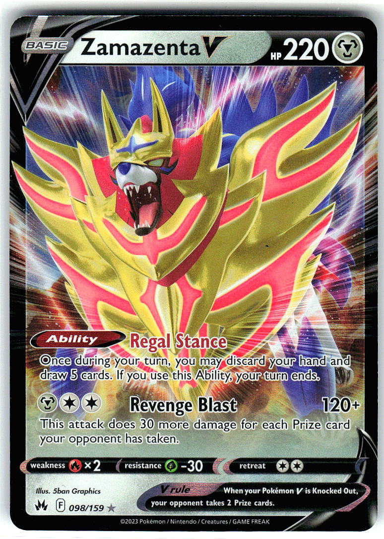 Zamazenta V 098/159 Holo Ultra Rare Crown Zenith Pokemon Near Mint