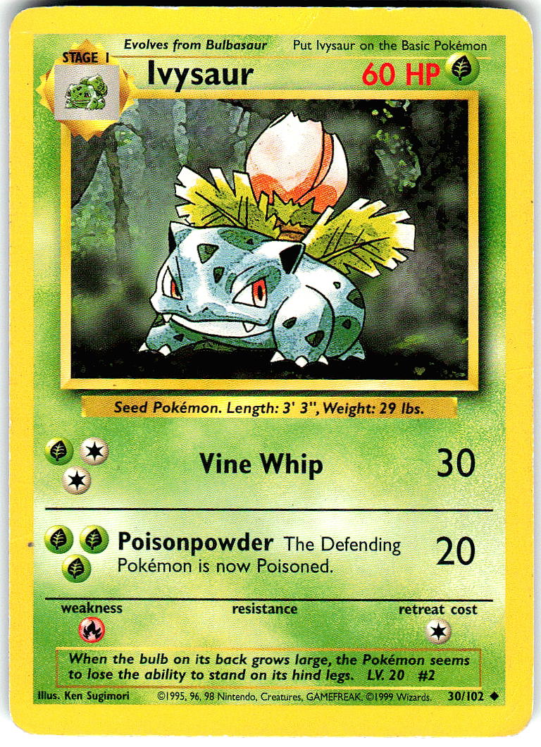 Ivysaur 30/102 Uncommon Base Set Unlimited Pokemon Moderately Played