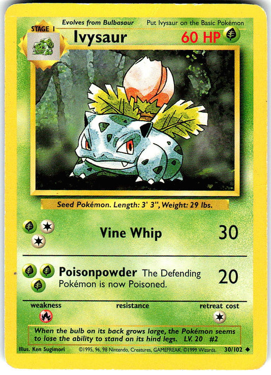 Ivysaur 30/102 Uncommon Base Set Unlimited Pokemon Moderately Played